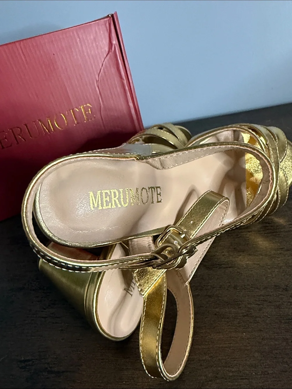 MERUMOTE Women's Peep Toe Chunky Heel Ankle Strap Platform Sandal
